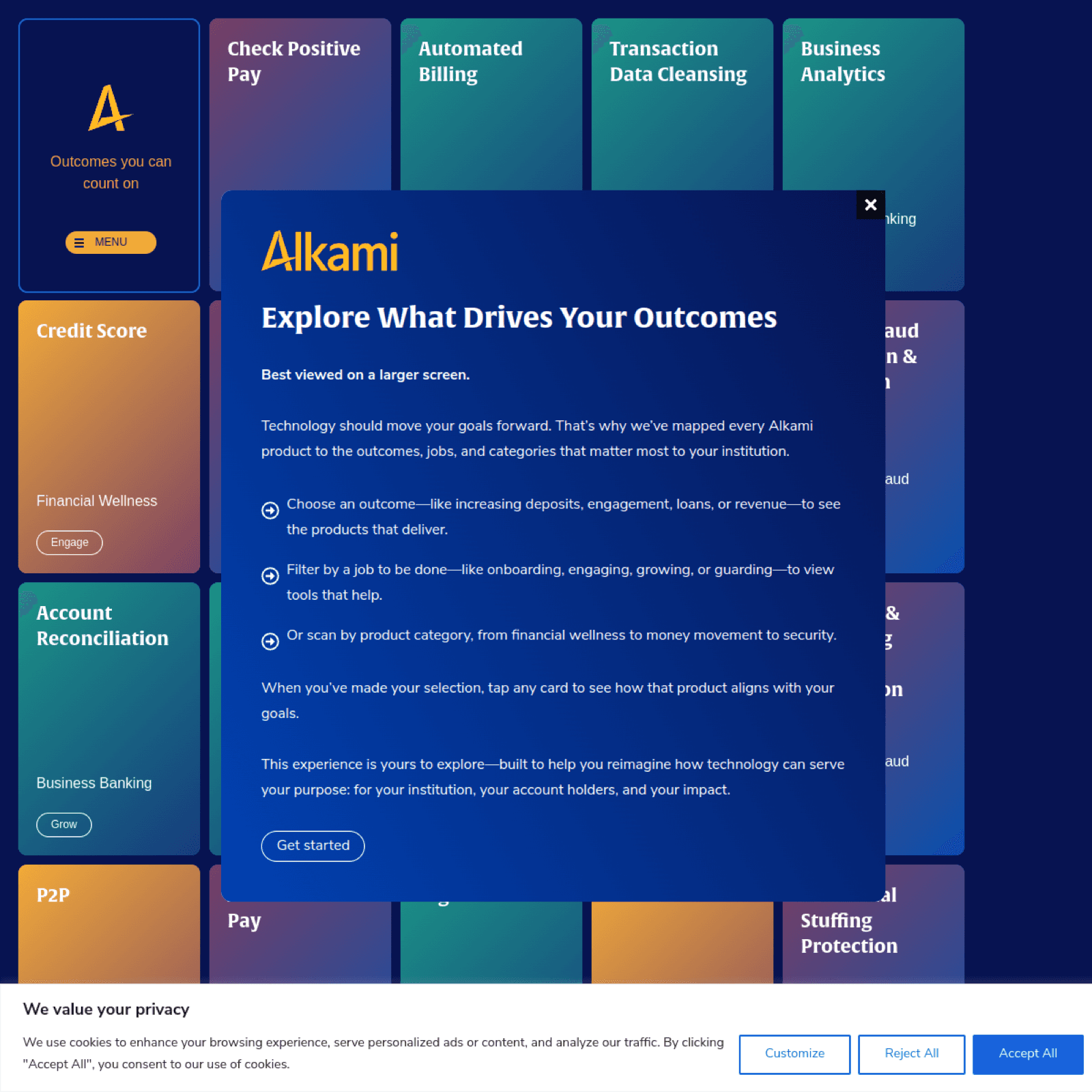 Alkami Outcomes Explorer — interactive product explorer built by RAWR