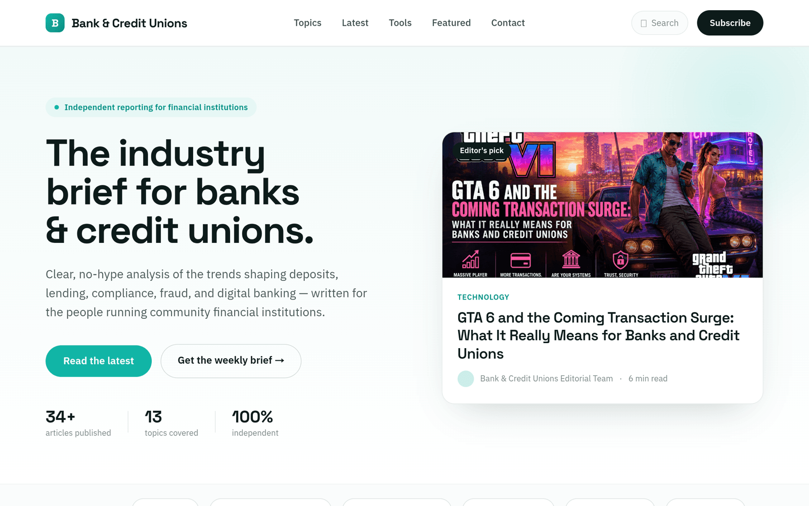 Bank & Credit Unions — fintech industry brief built by RAWR