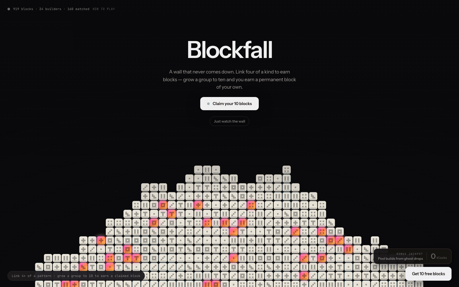 Blockfall — a shared, persistent block-wall game built by RAWR