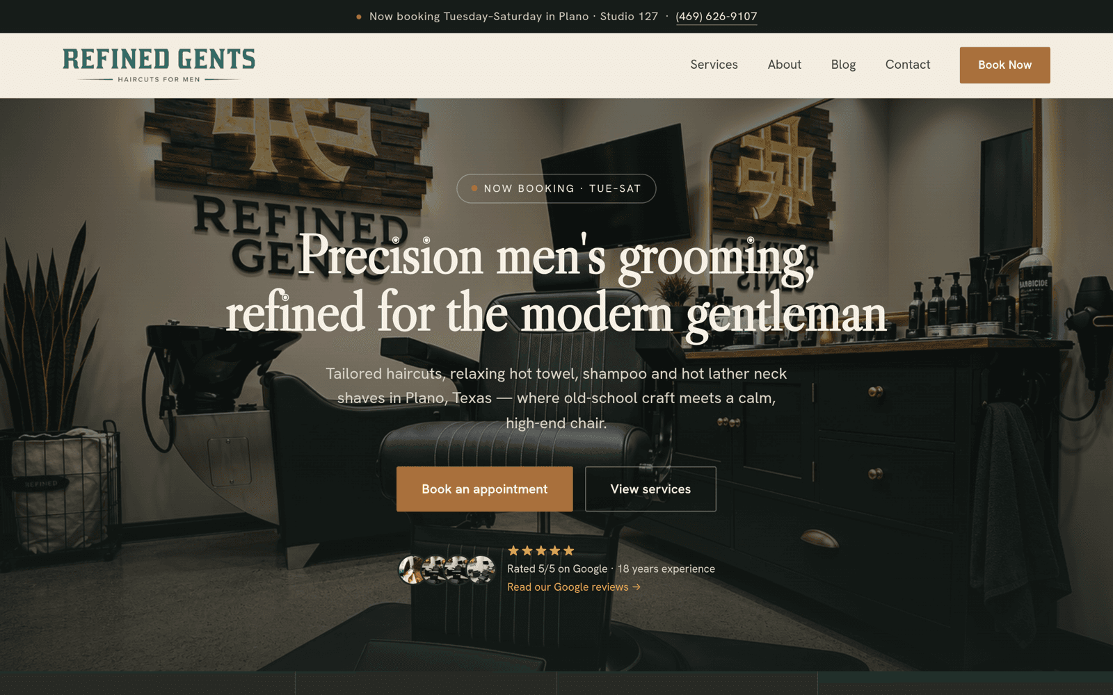 Refined Gents — men's grooming studio website built by RAWR