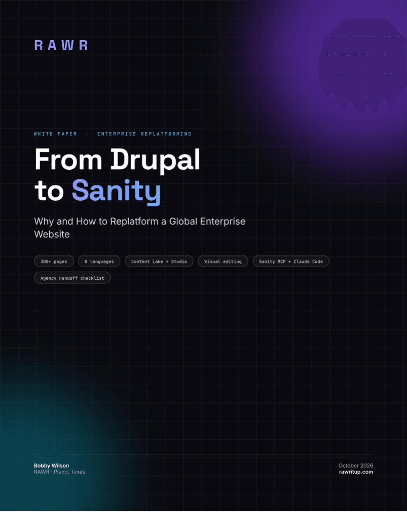 From Drupal to Sanity: Why and How to Replatform a Global Enterprise Website — white paper cover