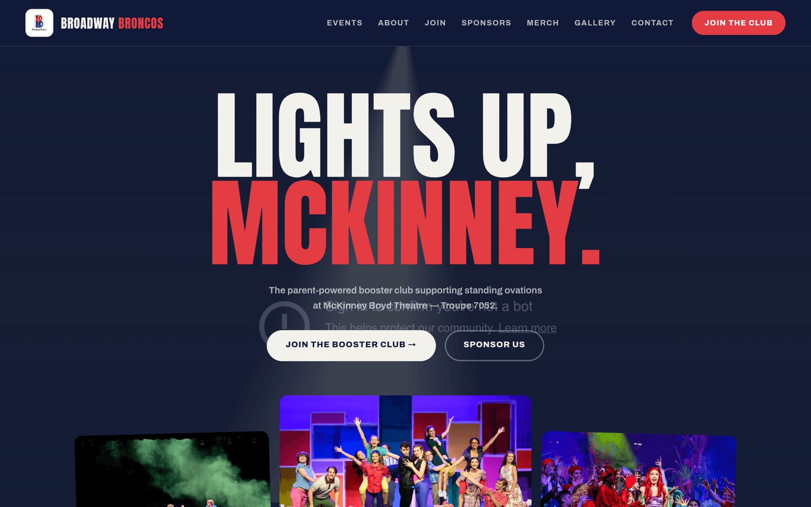 Broadway Broncos Booster Club homepage built by RAWR